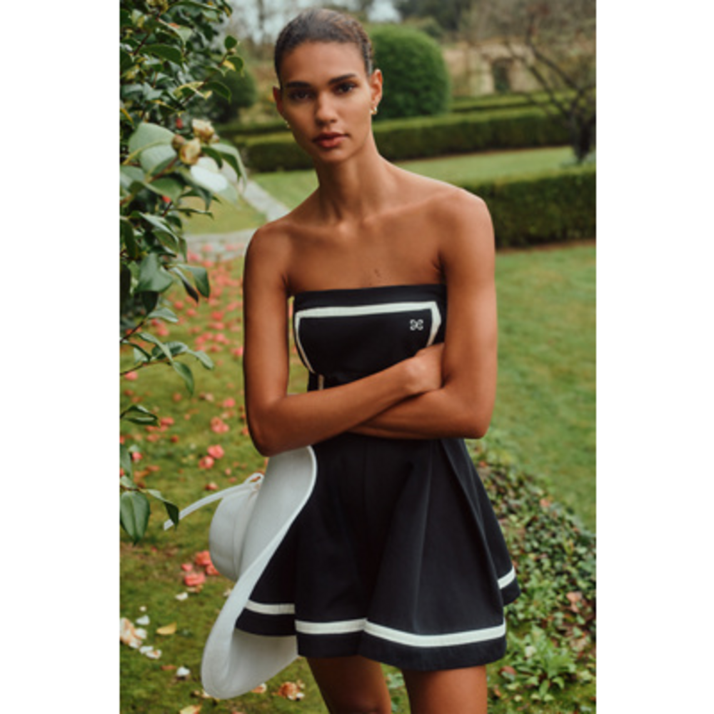 Maeve Strapless Cotton Romper by Anthopologie in Black